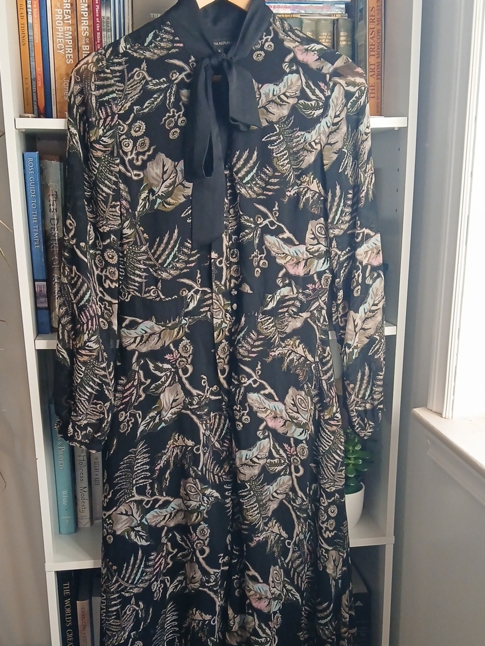 Bsnana Republic Tie-Neck Floral Print Long Sleeve Dress.
